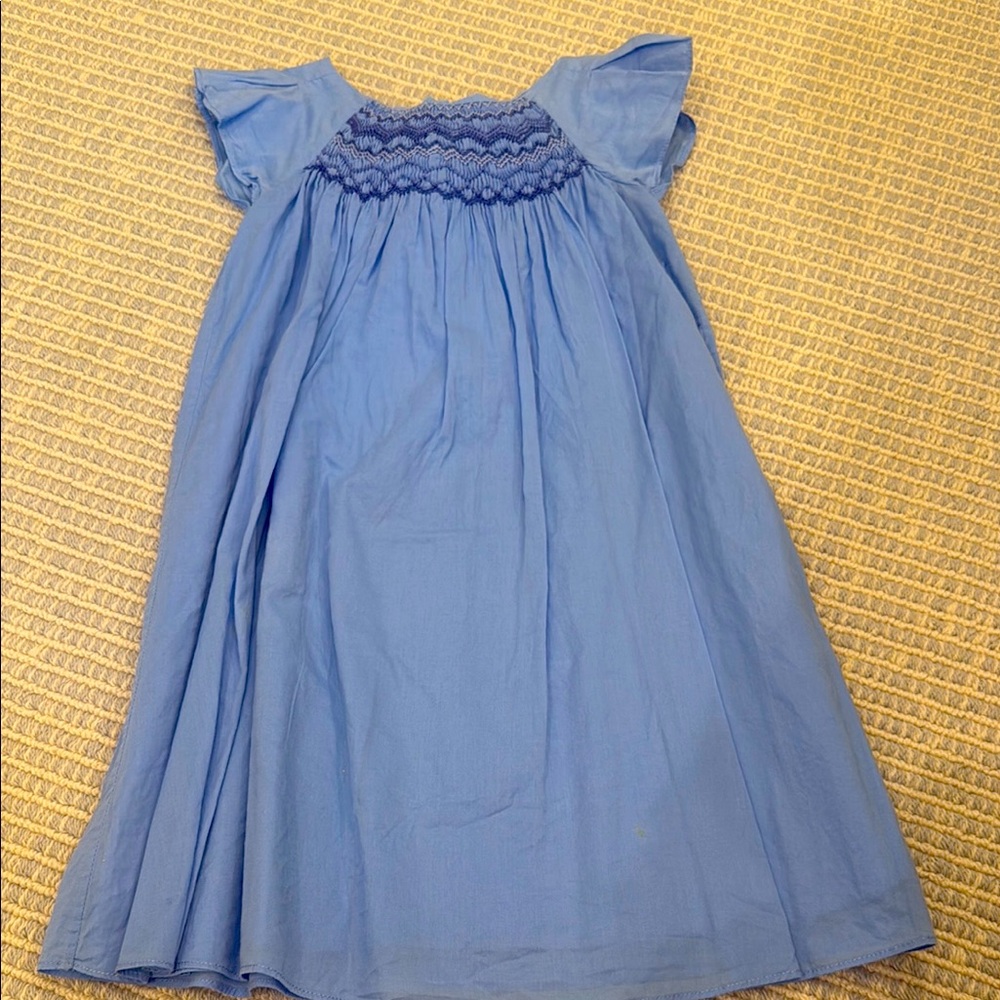 Jacadi Blue Ruched Smocked Sundress with Flutter Cap Sleeves